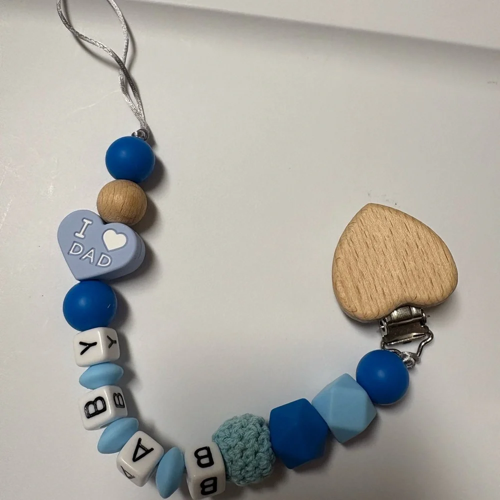 Blue and Gray Kids Pacifier Clip
